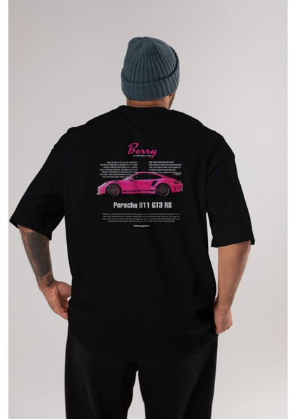 Porsche 911 Gt3 Rs Berry Arka Baskılı Oversize T-Shirt Erkek Kadın Unisex Pamuk Bisiklet Yaka