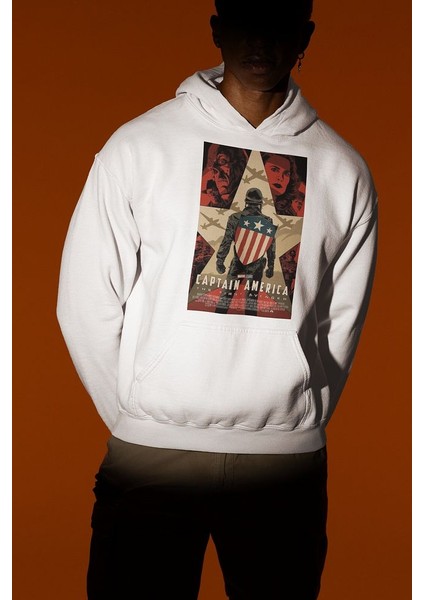 Kaptan Amerika Avengers Karakter Baskılı Unisex Oversize Hoodie