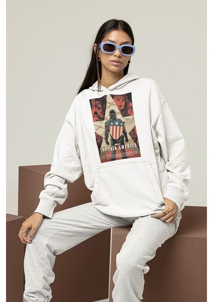 Kaptan Amerika Avengers Karakter Baskılı Unisex Oversize Hoodie modelleri