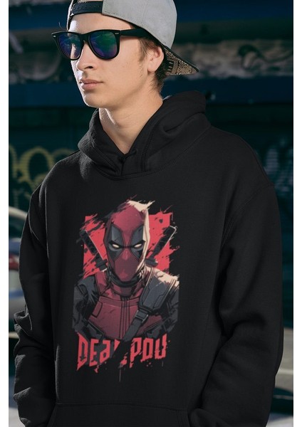 Tasarım Deadpool Baskılı Unisex Oversize Marvel Hoodie