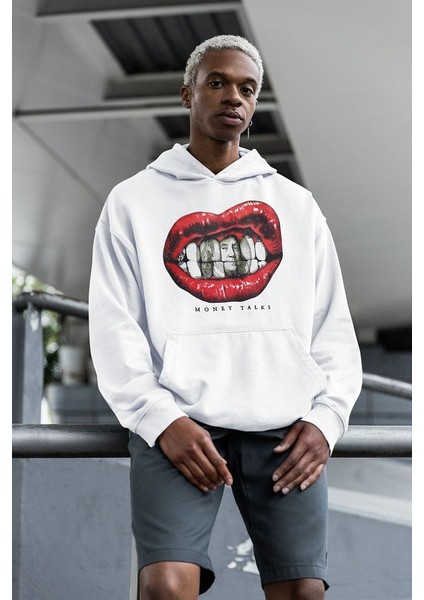 Money Talks Yazılı Unisex Oversize Hoodie