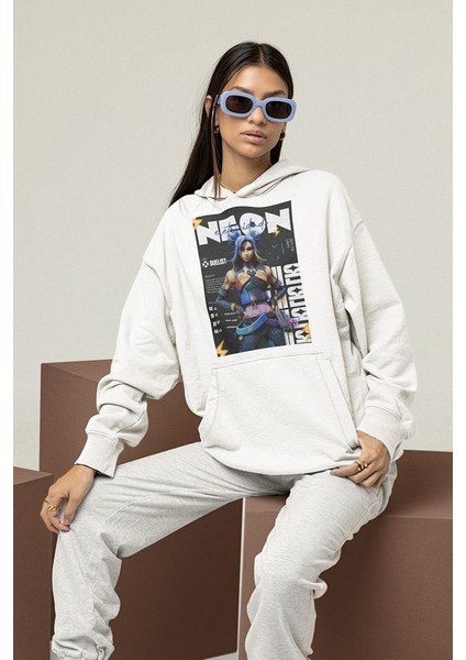 Neon Entry Karakter Baskılı Unisex Oversize Valorantt Hoodie