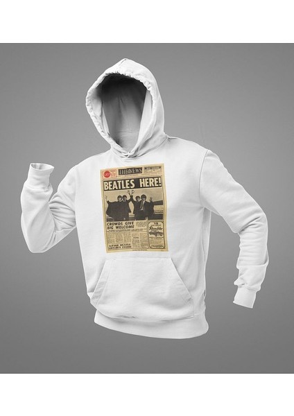 Beatles Here ! Gazete Temalı Unisex Oversize The Beatles Müzik Grubu Hoodie modelleri