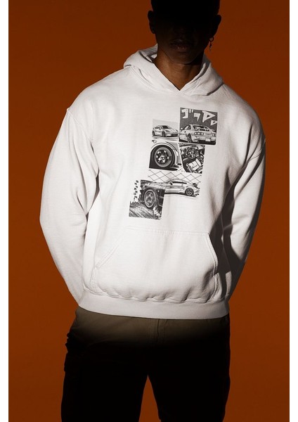 Tasarım Araba Baskılı Unisex Oversize Hoodie