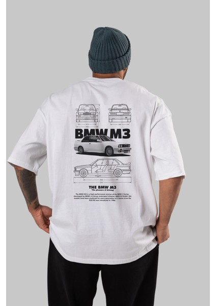 Bmw M3 Arka Baskılı Oversize T-Shirt Erkek Kadın Unisex Pamuk Bisiklet Yaka