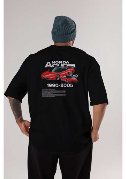 Honda Acura Nsx Arka Baskılı Oversize T-Shirt Erkek Kadın Unisex Pamuk Bisiklet Yaka