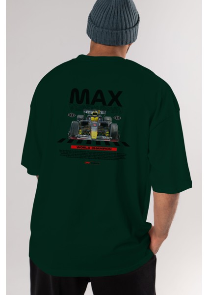 Max Verstappen Arka Baskılı Oversize T-Shirt Erkek Kadın Unisex Pamuk Bisiklet Yaka