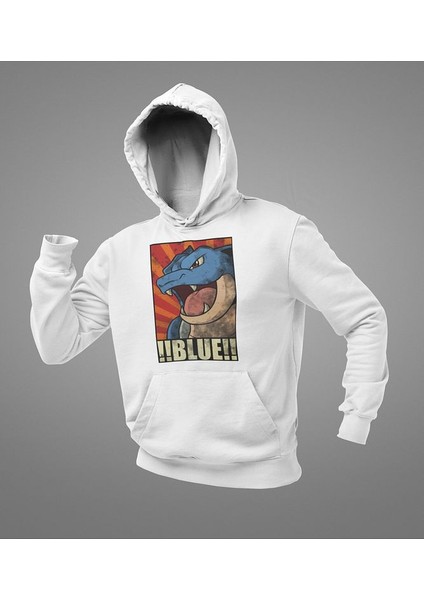 Çizgi Film Pokemon !! Blue !! Baskılı Unisex Oversize Hoodie