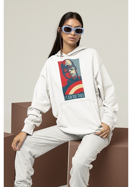 I Can Do This Yazılı Unisex Oversize Kaptan Amerika Hoodie modelleri