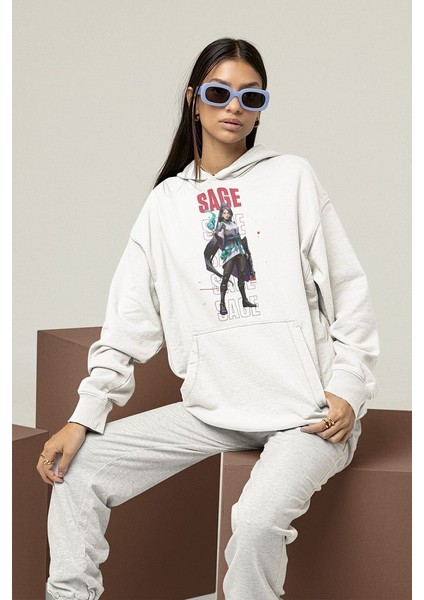 Sage Karakter Baskılı Unisex Oversize Vallorant Hoodie modelleri