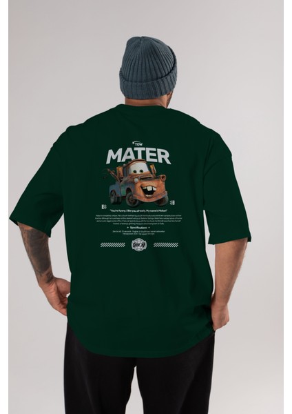 Tow Mater Arka Baskılı Oversize T-Shirt Erkek Kadın Unisex Pamuk Bisiklet Yaka Tişort