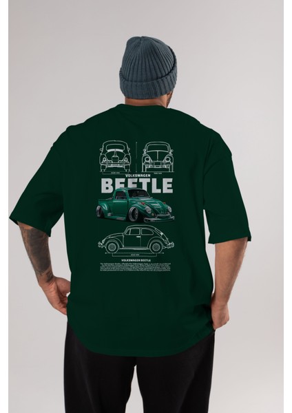Volkswagen Beetle 1 Arka Baskılı Oversize T-Shirt Erkek Kadın Unisex Pamuk Bisiklet Yaka Tişort