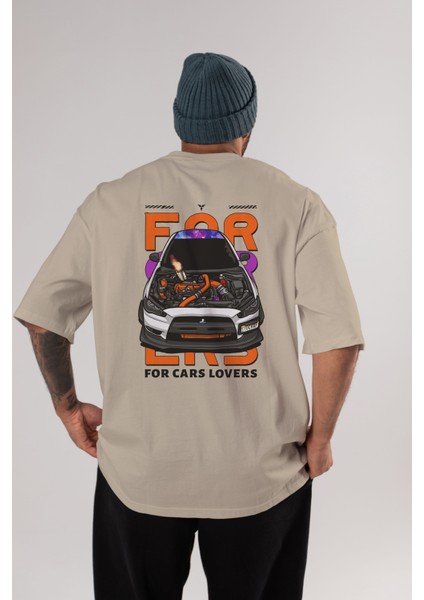 For Cars Lovers Arka Baskılı Oversize T-Shirt Erkek Kadın Unisex Pamuk Bisiklet Yaka Tişort