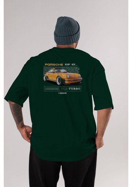 Porsche Dls-Turbo Arka Baskılı Oversize T-Shirt Erkek Kadın Unisex Pamuk Bisiklet Yaka Tişort