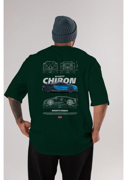 Bugatti Chiron 2 Arka Baskılı Oversize T-Shirt Erkek Kadın Unisex Pamuk Bisiklet Yaka Tişort