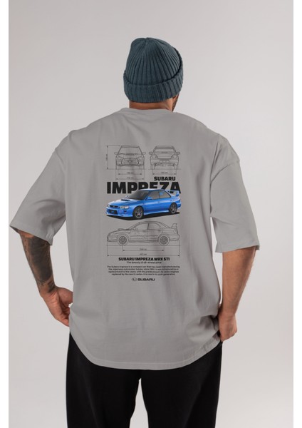 Subaru Impreza Wrx Sti Arka Baskılı Oversize T-Shirt Erkek Kadın Unisex Pamuk Bisiklet Yaka Tişort