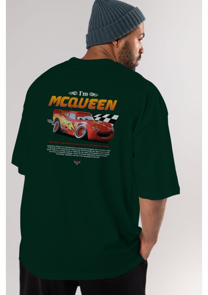 I Am Mcqueen Arka Baskılı Oversize T-Shirt Erkek Kadın Unisex Pamuk Bisiklet Yaka Tişort