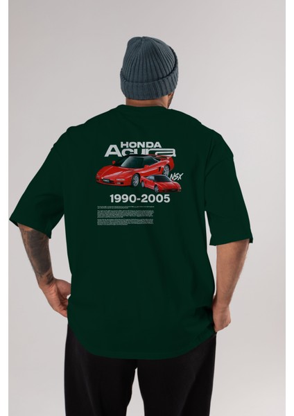 Honda Acura Nsx Arka Baskılı Oversize T-Shirt Erkek Kadın Unisex Pamuk Bisiklet Yaka Tişort