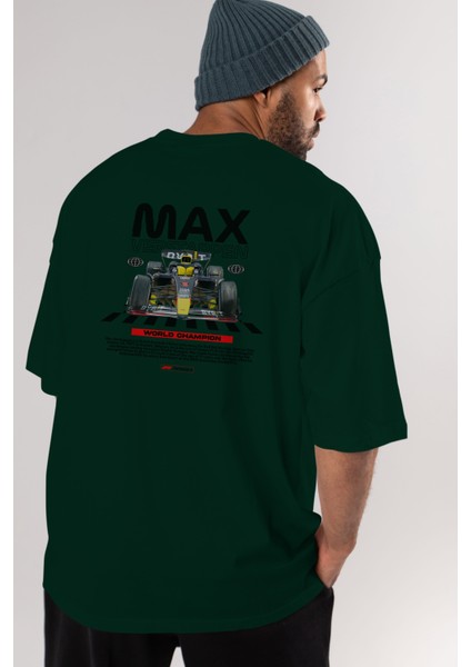 Max Verstappen Arka Baskılı Oversize T-Shirt Erkek Kadın Unisex Pamuk Bisiklet Yaka Tişort