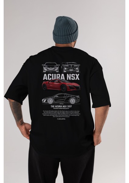 Honda Acura Nsx 1 Arka Baskılı Oversize T-Shirt Erkek Kadın Unisex Pamuk Bisiklet Yaka