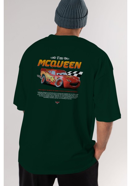 I Am Mcqueen Arka Baskılı Oversize T-Shirt Erkek Kadın Unisex Pamuk Bisiklet Yaka