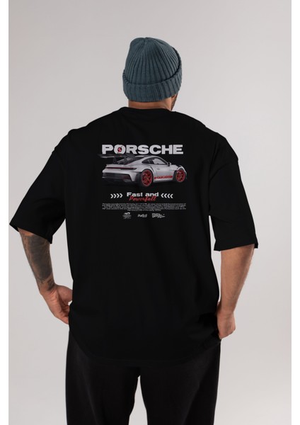 Porsche 911 2024 Arka Baskılı Oversize T-Shirt Erkek Kadın Unisex Pamuk Bisiklet Yaka