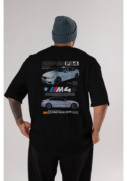 Bmw M4 F84 Arka Baskılı Oversize T-Shirt Erkek Kadın Unisex Pamuk Bisiklet Yaka