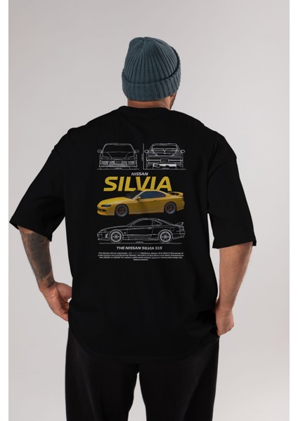 Nıssan Sılvıa 1 Arka Baskılı Oversize T-Shirt Erkek Kadın Unisex Pamuk Bisiklet Yaka