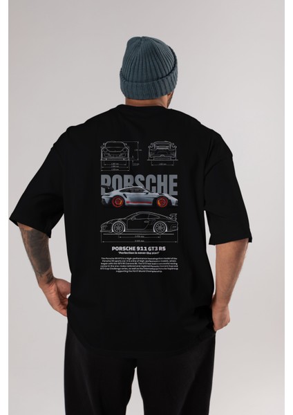 Porsche 911 Gt3 Rs Red Arka Baskılı Oversize T-Shirt Erkek Kadın Unisex Pamuk Bisiklet Yaka