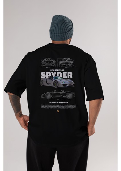 Porsche 918 Spyder 3 Arka Baskılı Oversize T-Shirt Erkek Kadın Unisex Pamuk Bisiklet Yaka