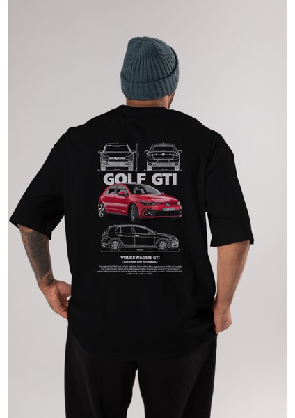 Volkswagen Golf Gtı Arka Baskılı Oversize T-Shirt Erkek Kadın Unisex Pamuk Bisiklet Yaka