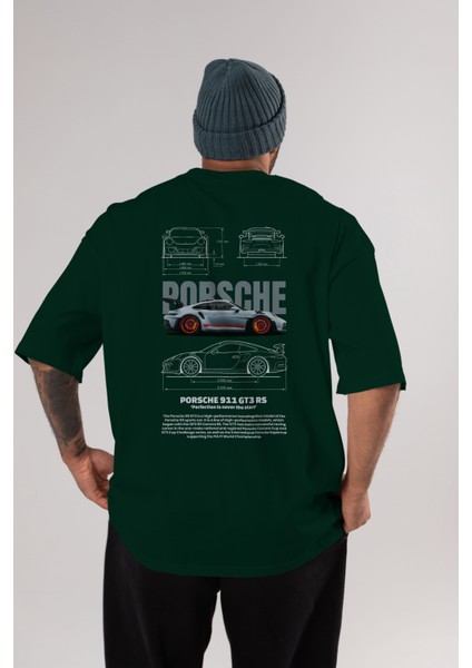 Porsche 911 Gt3 Rs Red Arka Baskılı Oversize T-Shirt Erkek Kadın Unisex Pamuk Bisiklet Yaka Tişort