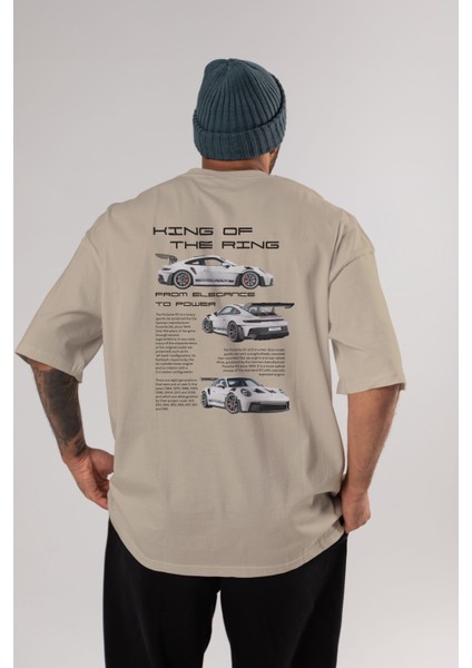 Porsche 911 Kıng Arka Baskılı Oversize T-Shirt Erkek Kadın Unisex Pamuk Bisiklet Yaka Tişort