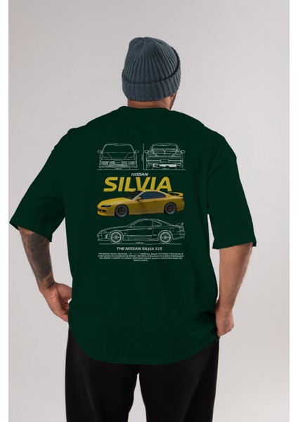 Nıssan Sılvıa 1 Arka Baskılı Oversize T-Shirt Erkek Kadın Unisex Pamuk Bisiklet Yaka Tişort