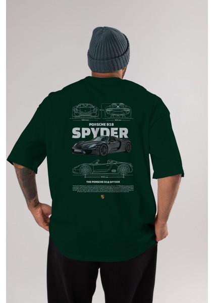Porsche 918 Spyder Arka Baskılı Oversize T-Shirt Erkek Kadın Unisex Pamuk Bisiklet Yaka Tişort