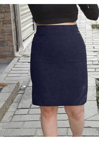 Kısa Arkadan Yırtmaçlı Astarlı Fermuarlı Düğmeli Portoriko Kumaş Kalem Etek fiyatları