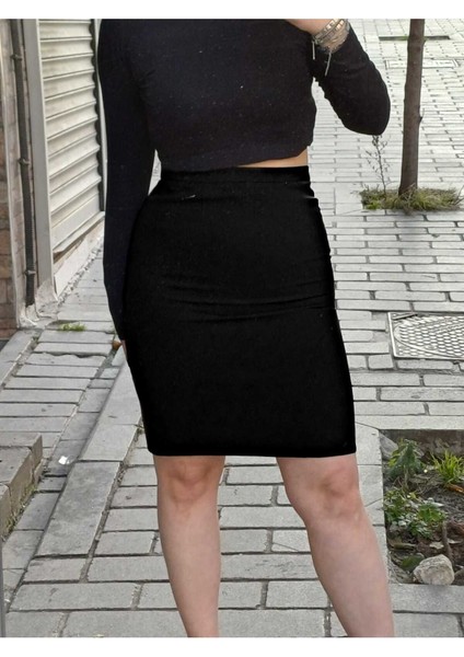 Kısa Arkadan Yırtmaçlı Astarlı Fermuarlı Düğmeli Portoriko Kumaş Kalem Etek fırsatları