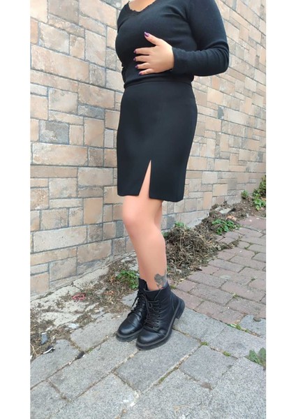 Astarsız Diz Üstünden Yırtmaçlı Portoriko Kunaş Mini Etek Etek Urun Boy 45 cm fiyatları