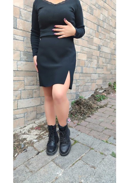 Astarsız Diz Üstünden Yırtmaçlı Portoriko Kunaş Mini Etek Etek Urun Boy 45 cm modelleri