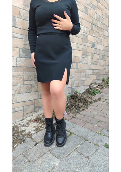 Astarsız Diz Üstünden Yırtmaçlı Portoriko Kunaş Mini Etek Etek Urun Boy 45 cm fırsatları