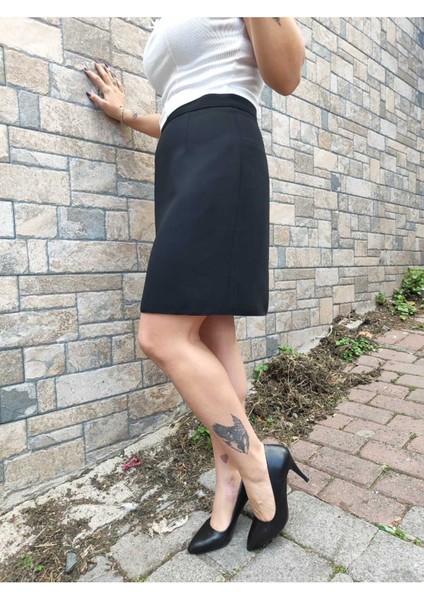 Aatarsız Fermuarlı Dügmeli Portoriko Kumaş Mini Etek modelleri