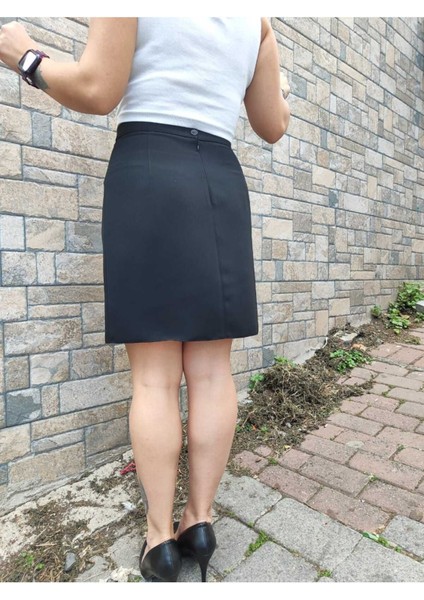 Aatarsız Fermuarlı Dügmeli Portoriko Kumaş Mini Etek fırsatları