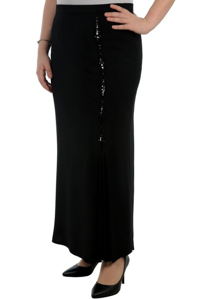 Tesettür Büyük Beden Payet ve Taş Detaylı Astarlı Krep Anne Eteği fiyatları