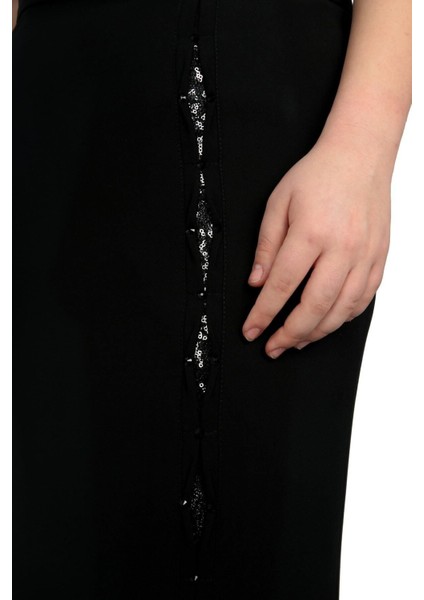 Tesettür Büyük Beden Payet ve Taş Detaylı Astarlı Krep Anne Eteği modelleri