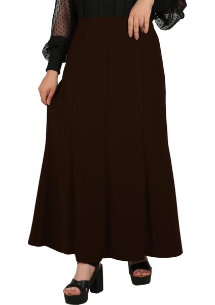 Tesettür Büyük Beden Battal 8 Parçalı Astarlı Yarım Kloş Portoriko Kumaş Anne Eteği