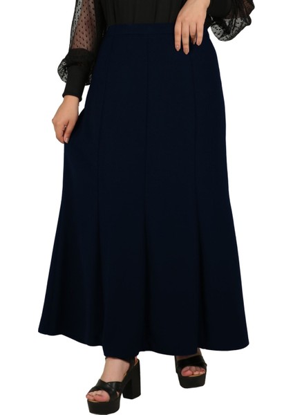 Tesettür Büyük Beden Battal 8 Parçalı Astarlı Yarım Kloş Portoriko Kumaş Anne Eteği