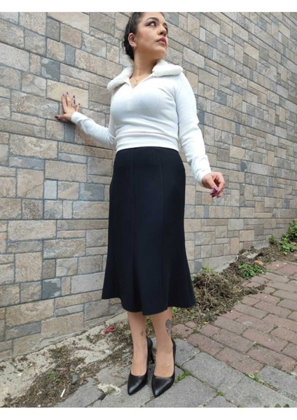 Kısa Büyük Beden Kloş Astarlı 8 Parçalı Krep Etek