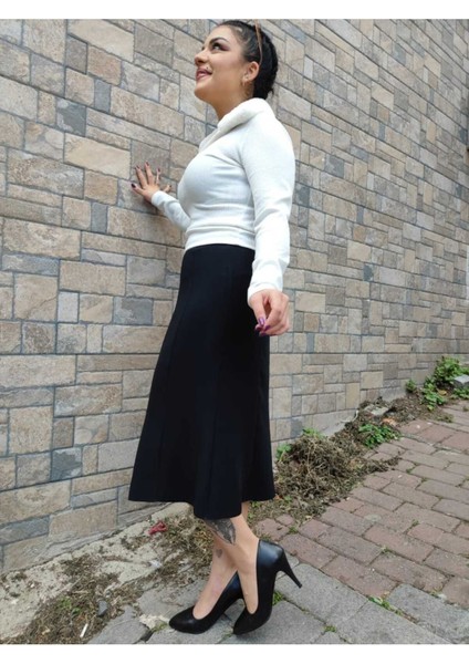 Kısa Büyük Beden Kloş Astarlı 8 Parçalı Krep Etek modelleri