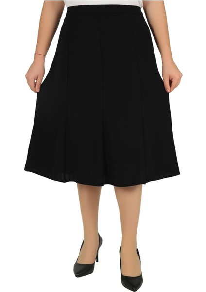 Kısa Büyük Beden Kloş Astarlı 8 Parçalı Krep Etek indirimleri