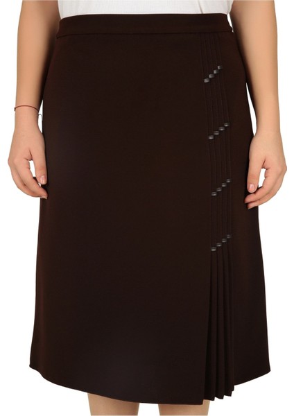 Kısa Büyük Beden Deri Detaylı Astarlı Krep Pileli Etek fiyatları